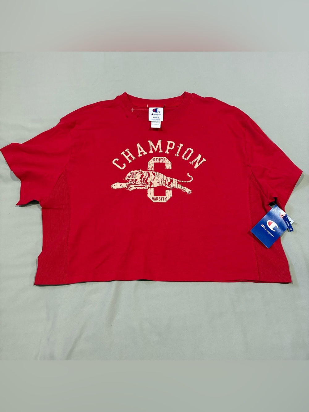 Champion Red Long-Sleeve Kids Top with Cream Varsity Graphic